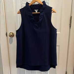 crown & ivy Navy Ruffle V-Neck Sleeveless Top high-low hem